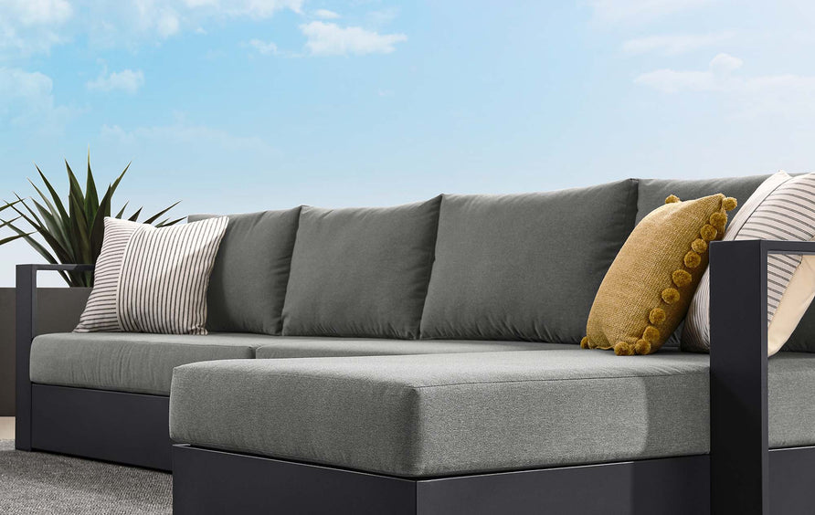 Aspen 3-Piece Outdoor Patio Powder-Coated Aluminum Right-Facing Chaise Sectional Sofa Set in Gray Charcoal