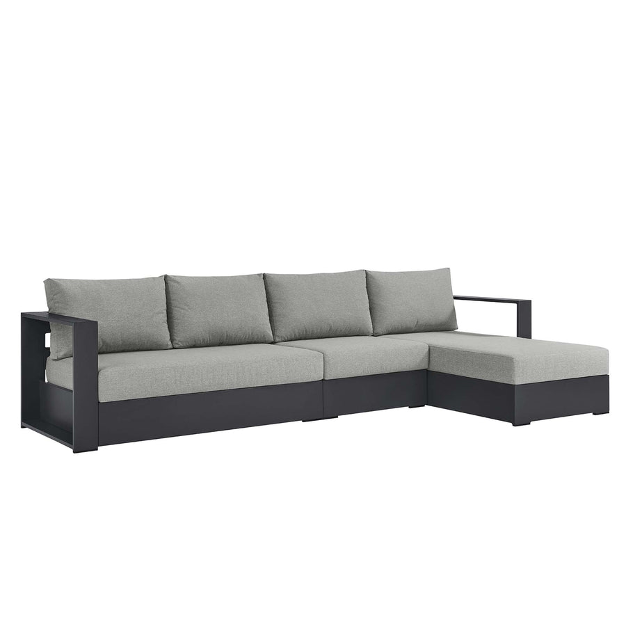 Aspen 3-Piece Outdoor Patio Powder-Coated Aluminum Right-Facing Chaise Sectional Sofa Set in Gray Gray