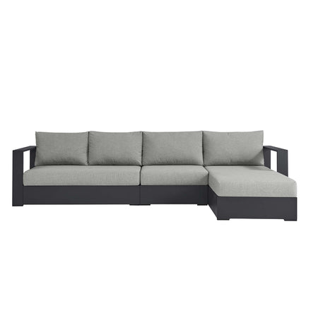 Tahoe 3-Piece Outdoor Patio Powder-Coated Aluminum Right-Facing Chaise Sectional Sofa Set in Gray Gray