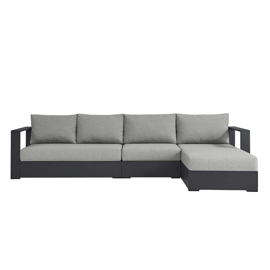 Aspen 3-Piece Outdoor Patio Powder-Coated Aluminum Right-Facing Chaise Sectional Sofa Set in Gray Gray