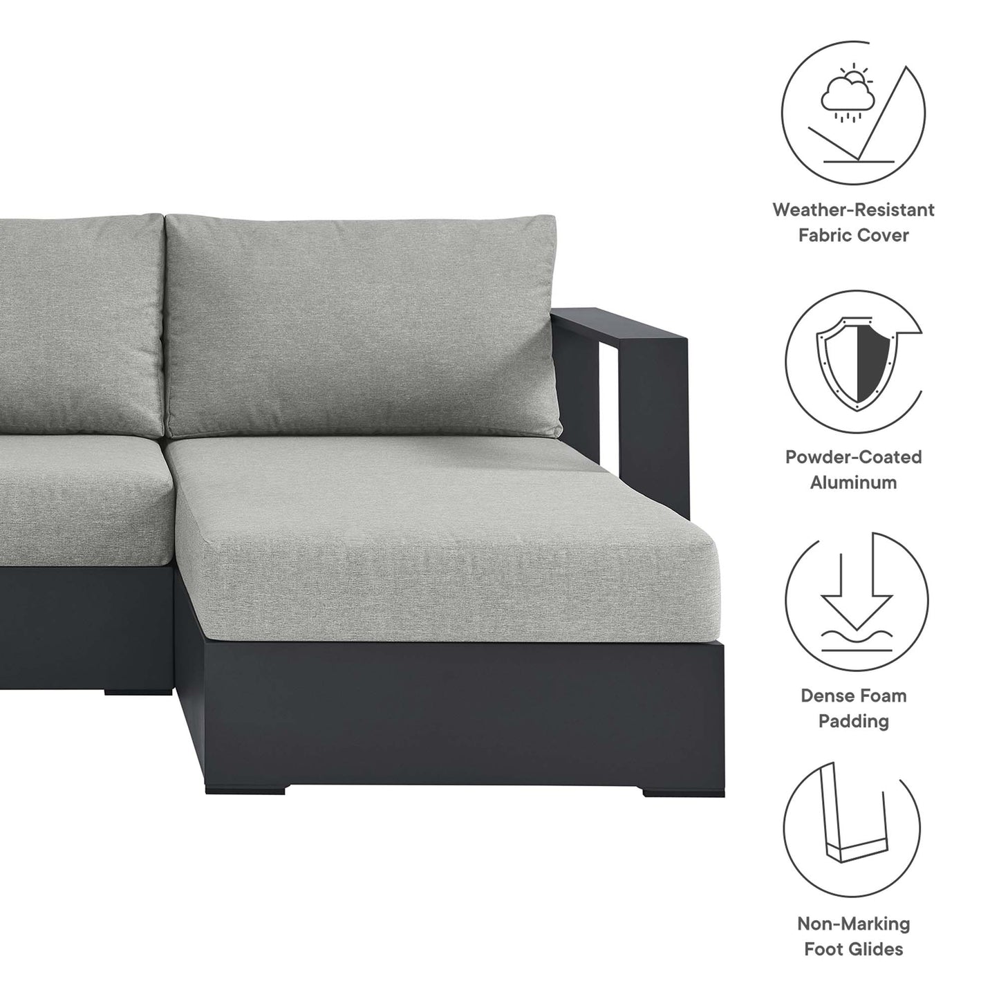Tahoe 3-Piece Outdoor Patio Powder-Coated Aluminum Right-Facing Chaise Sectional Sofa Set by Furniture For America