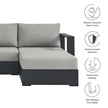 Tahoe 3-Piece Outdoor Patio Powder-Coated Aluminum Right-Facing Chaise Sectional Sofa Set in Gray Gray