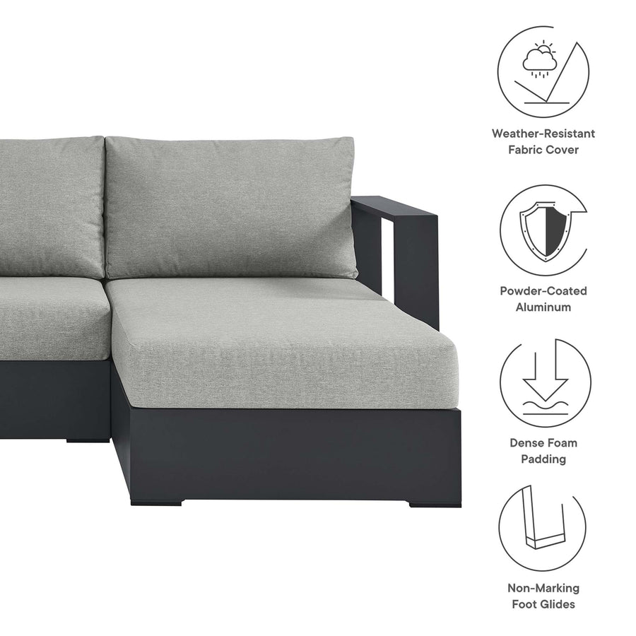 Aspen 3-Piece Outdoor Patio Powder-Coated Aluminum Right-Facing Chaise Sectional Sofa Set in Gray Gray