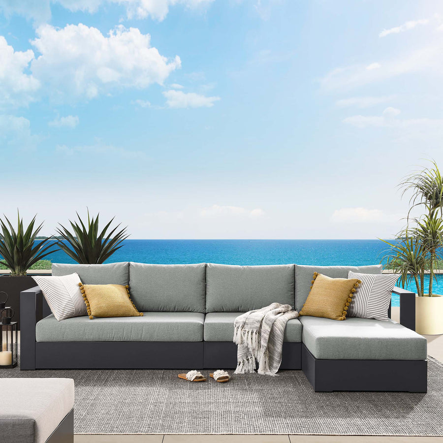 Aspen 3-Piece Outdoor Patio Powder-Coated Aluminum Right-Facing Chaise Sectional Sofa Set in Gray Gray
