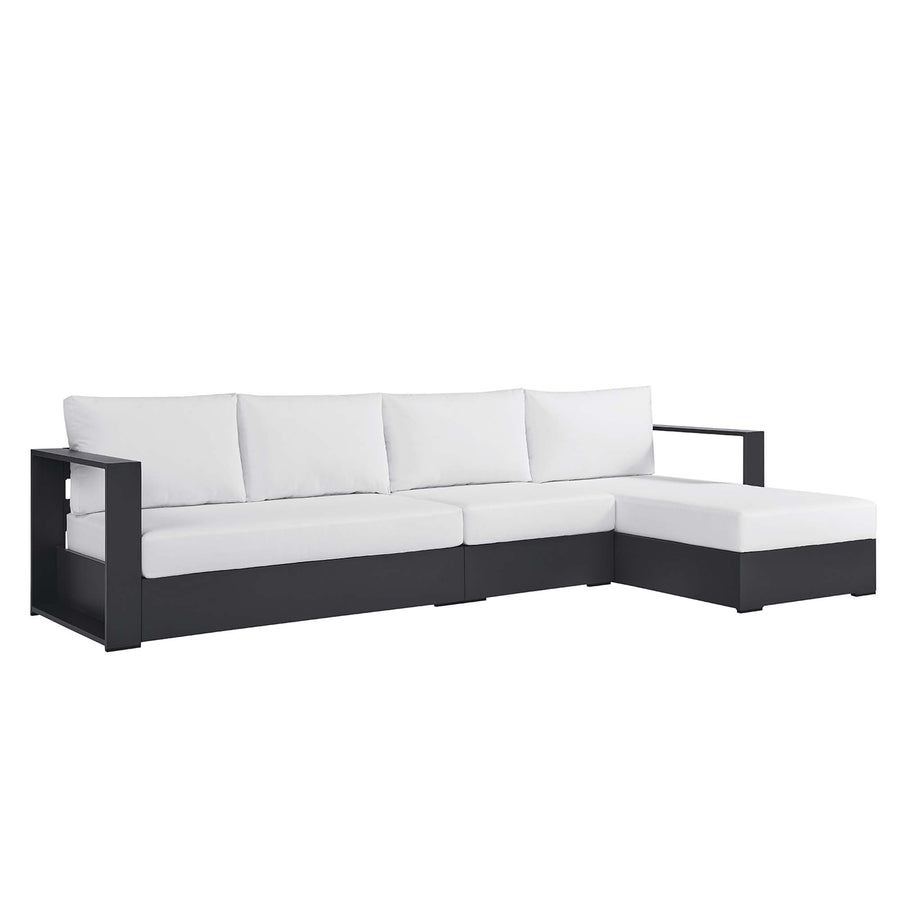 Aspen 3-Piece Outdoor Patio Powder-Coated Aluminum Right-Facing Chaise Sectional Sofa Set in Gray White