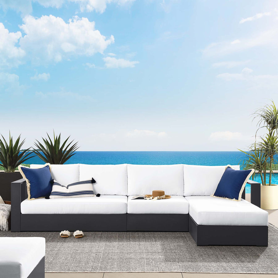 Aspen 3-Piece Outdoor Patio Powder-Coated Aluminum Right-Facing Chaise Sectional Sofa Set in Gray White