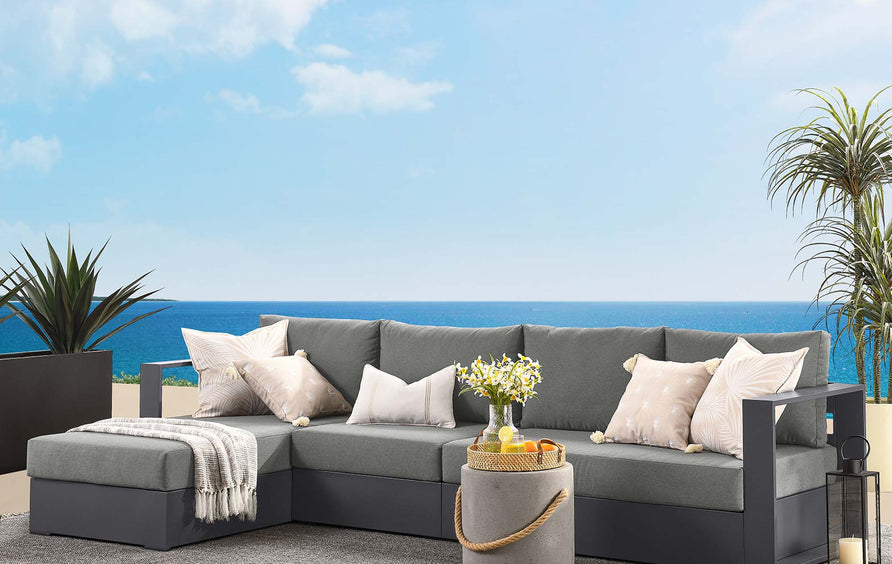 Aspen 3-Piece Outdoor Patio Powder-Coated Aluminum Left-Facing Chaise Sectional Sofa Set in Gray Charcoal