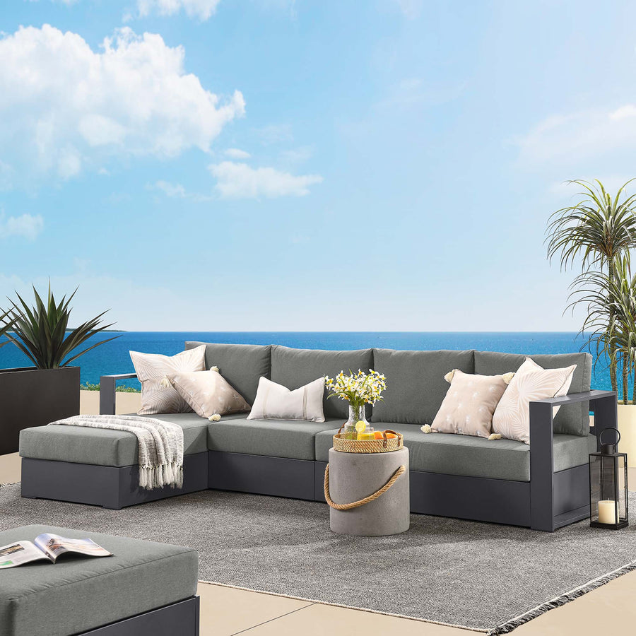 Aspen 3-Piece Outdoor Patio Powder-Coated Aluminum Left-Facing Chaise Sectional Sofa Set in Gray Charcoal