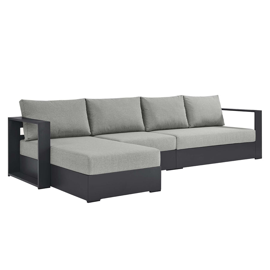 Aspen 3-Piece Outdoor Patio Powder-Coated Aluminum Left-Facing Chaise Sectional Sofa Set in Gray Gray