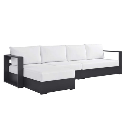 Tahoe 3-Piece Outdoor Patio Powder-Coated Aluminum Left-Facing Chaise Sectional Sofa Set in Gray White