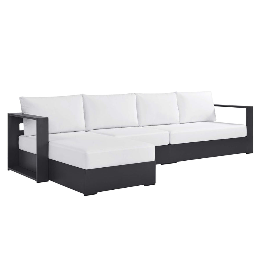 Aspen 3-Piece Outdoor Patio Powder-Coated Aluminum Left-Facing Chaise Sectional Sofa Set in Gray White
