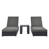 Aspen 3-Piece Outdoor Patio Powder-Coated Aluminum Chaise Lounge Set in Gray Charcoal