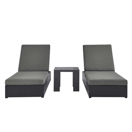 Tahoe 3-Piece Outdoor Patio Powder-Coated Aluminum Chaise Lounge Set in Gray Charcoal