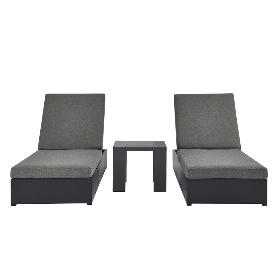 Aspen 3-Piece Outdoor Patio Powder-Coated Aluminum Chaise Lounge Set in Gray Charcoal