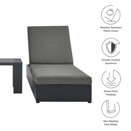 Tahoe 3-Piece Outdoor Patio Powder-Coated Aluminum Chaise Lounge Set in Gray Charcoal