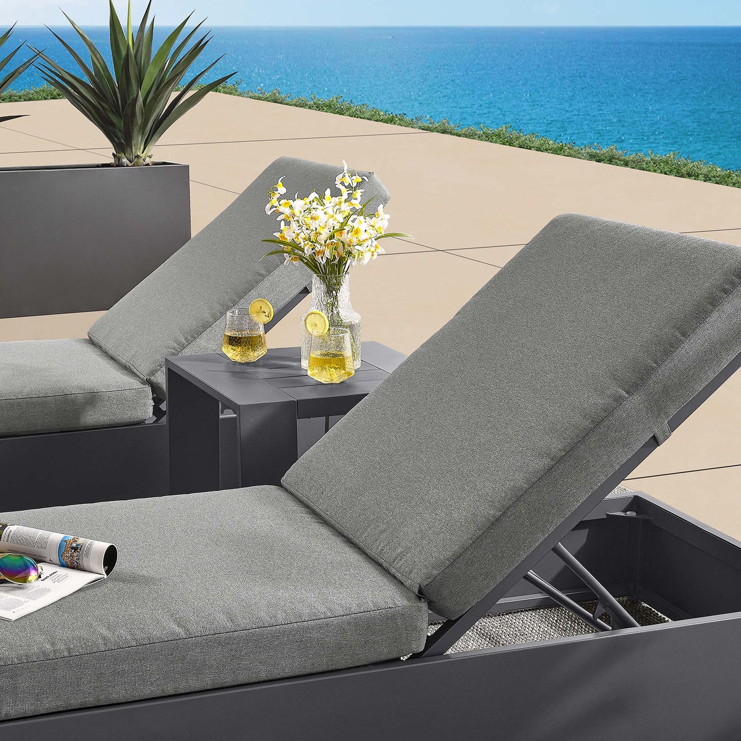 Tahoe 3-Piece Outdoor Patio Powder-Coated Aluminum Chaise Lounge Set by Furniture For America
