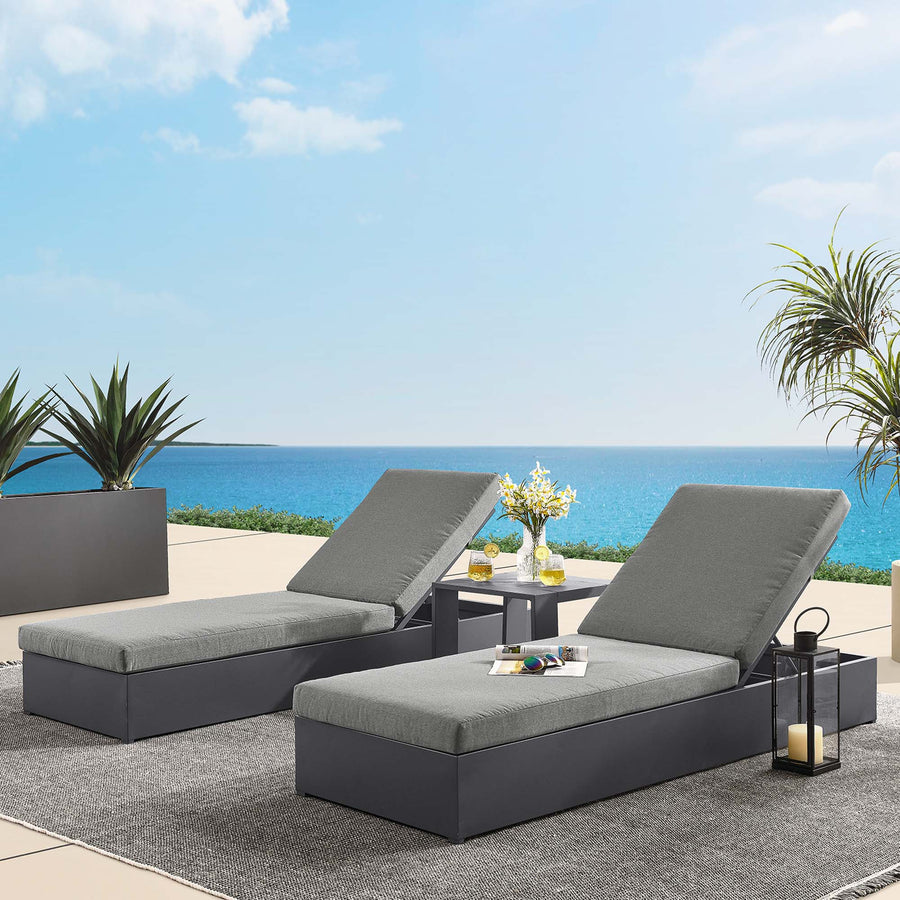 Aspen 3-Piece Outdoor Patio Powder-Coated Aluminum Chaise Lounge Set in Gray Charcoal