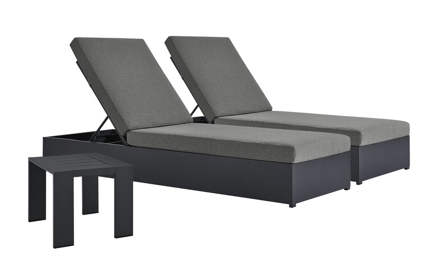 Aspen 3-Piece Outdoor Patio Powder-Coated Aluminum Chaise Lounge Set in Gray Charcoal
