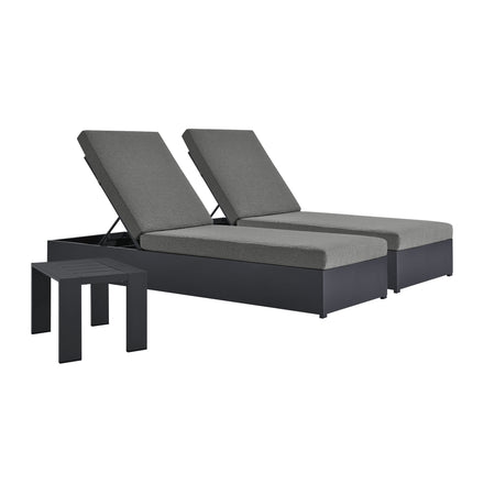 Tahoe 3-Piece Outdoor Patio Powder-Coated Aluminum Chaise Lounge Set in Gray Charcoal