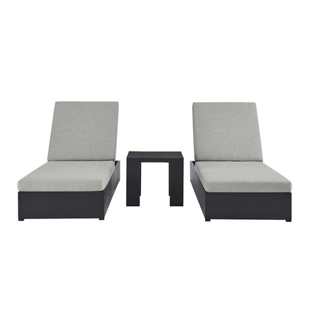 Tahoe 3-Piece Outdoor Patio Powder-Coated Aluminum Chaise Lounge Set in Gray Gray