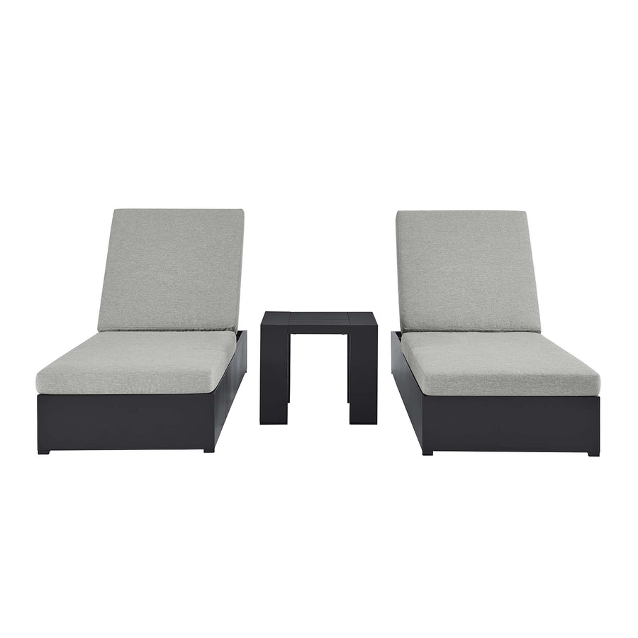 Aspen 3-Piece Outdoor Patio Powder-Coated Aluminum Chaise Lounge Set in Gray Gray