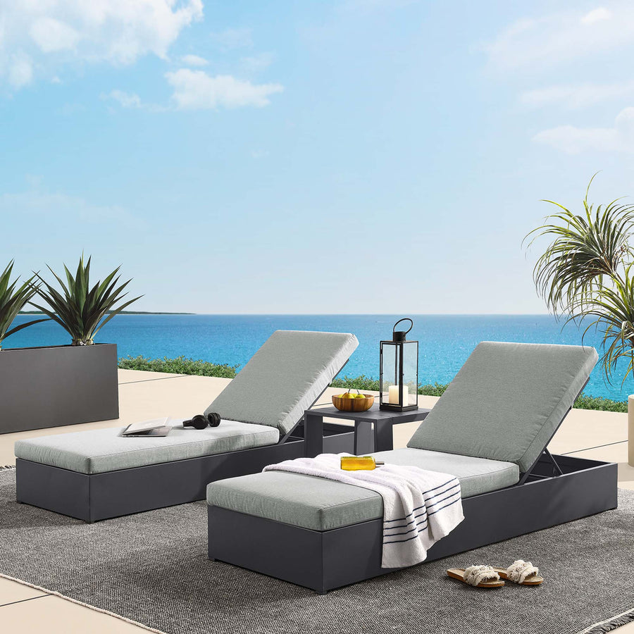 Aspen 3-Piece Outdoor Patio Powder-Coated Aluminum Chaise Lounge Set in Gray Gray