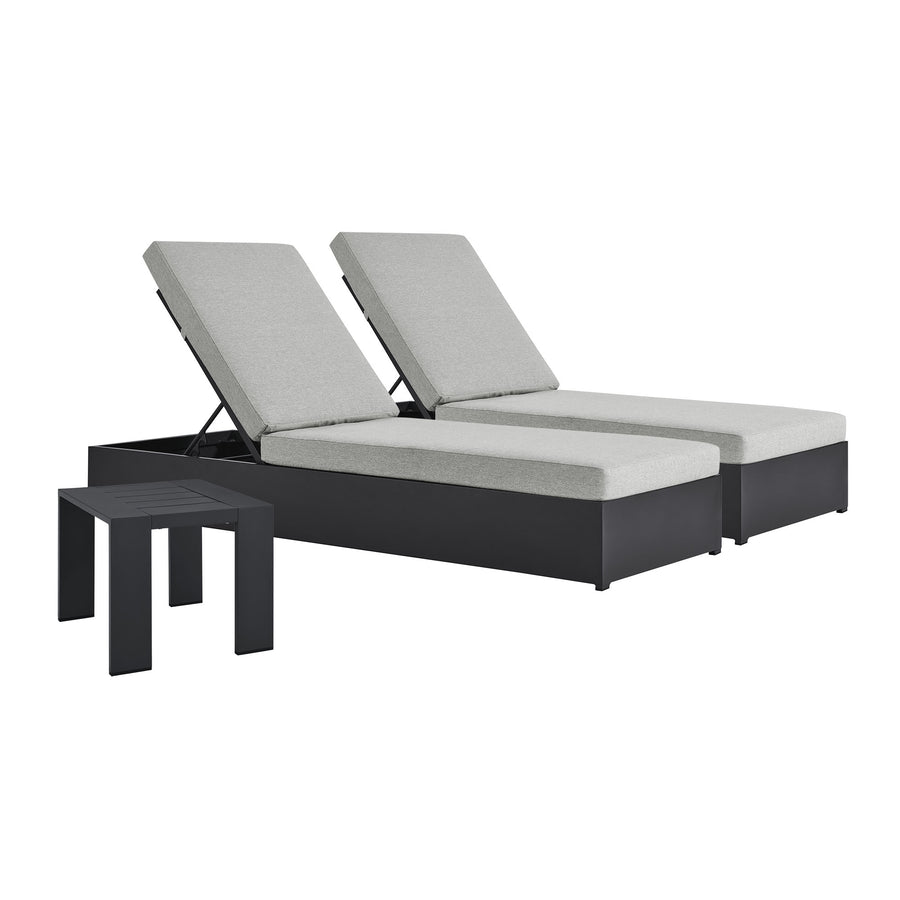 Aspen 3-Piece Outdoor Patio Powder-Coated Aluminum Chaise Lounge Set in Gray Gray