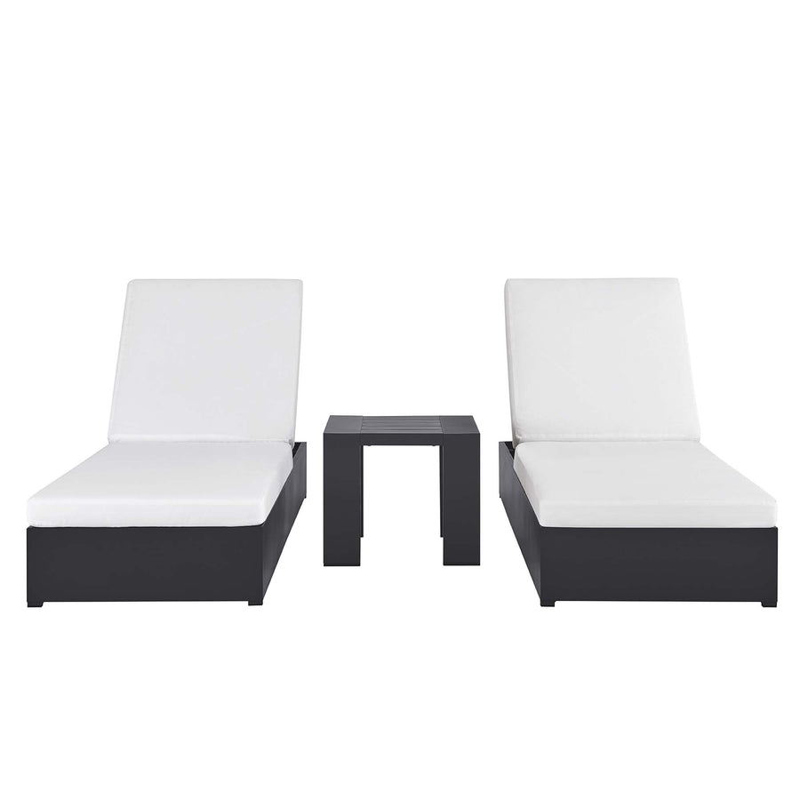 Aspen 3-Piece Outdoor Patio Powder-Coated Aluminum Chaise Lounge Set in Gray White