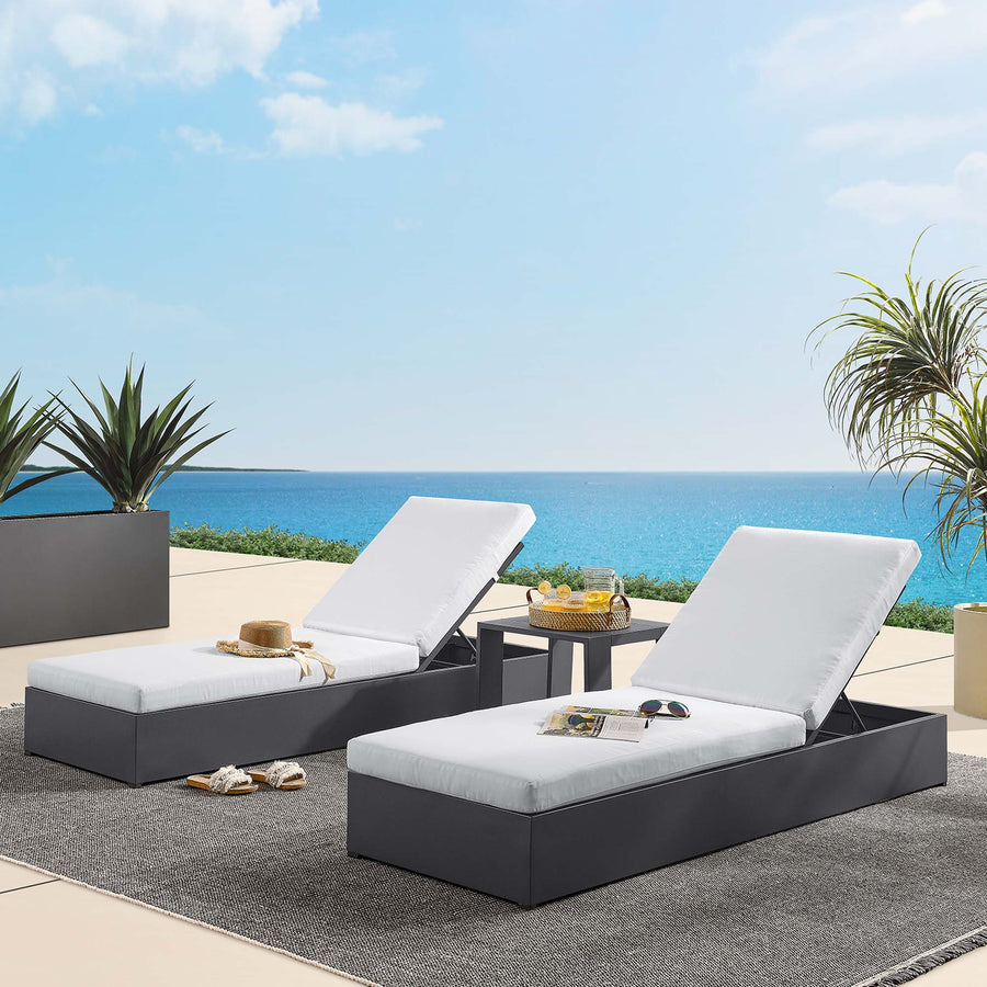 Aspen 3-Piece Outdoor Patio Powder-Coated Aluminum Chaise Lounge Set in Gray White