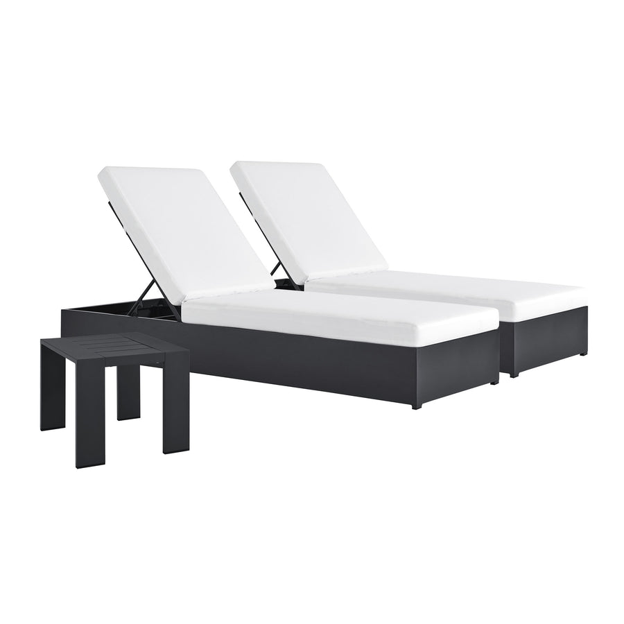 Aspen 3-Piece Outdoor Patio Powder-Coated Aluminum Chaise Lounge Set in Gray White