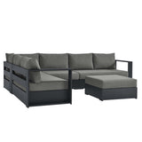 Aspen 5-Piece Outdoor Patio Powder-Coated Aluminum Sectional Sofa Set in Gray Charcoal