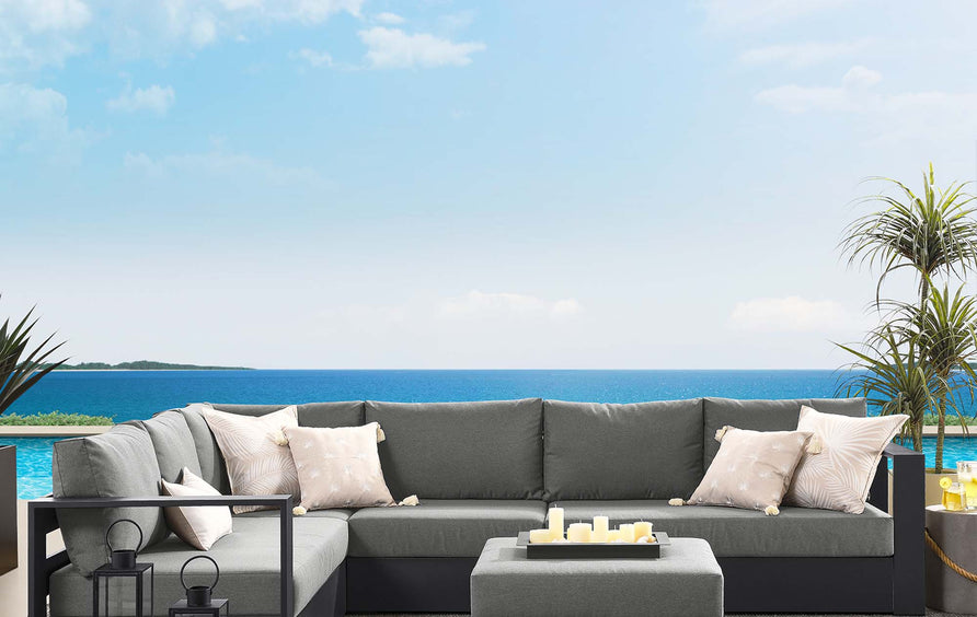 Aspen 5-Piece Outdoor Patio Powder-Coated Aluminum Sectional Sofa Set in Gray Charcoal