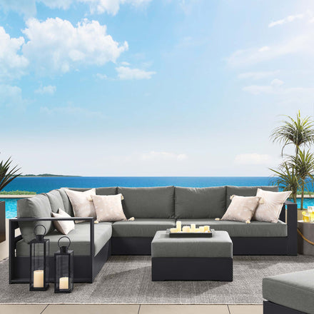 Tahoe 5-Piece Outdoor Patio Powder-Coated Aluminum Sectional Sofa Set in Gray Charcoal