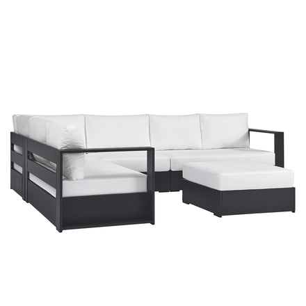 Tahoe 5-Piece Outdoor Patio Powder-Coated Aluminum Sectional Sofa Set in Gray White