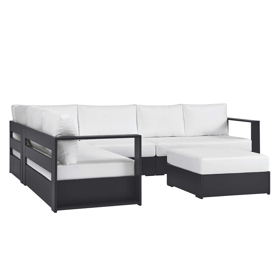 Aspen 5-Piece Outdoor Patio Powder-Coated Aluminum Sectional Sofa Set in Gray White