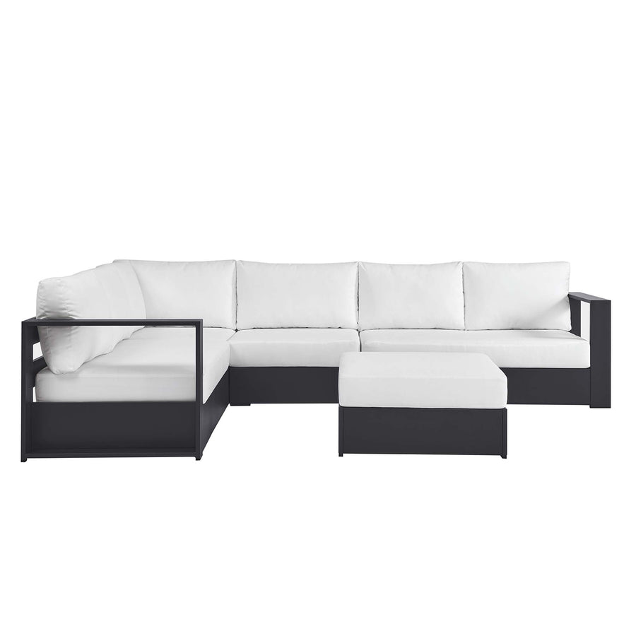 Aspen 5-Piece Outdoor Patio Powder-Coated Aluminum Sectional Sofa Set in Gray White