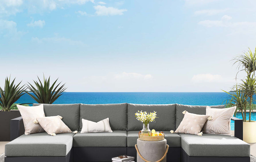 Aspen 4-Piece Outdoor Patio Powder-Coated Aluminum Sectional Sofa Set in Gray Charcoal