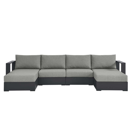 Tahoe 4-Piece Outdoor Patio Powder-Coated Aluminum Sectional Sofa Set in Gray Gray