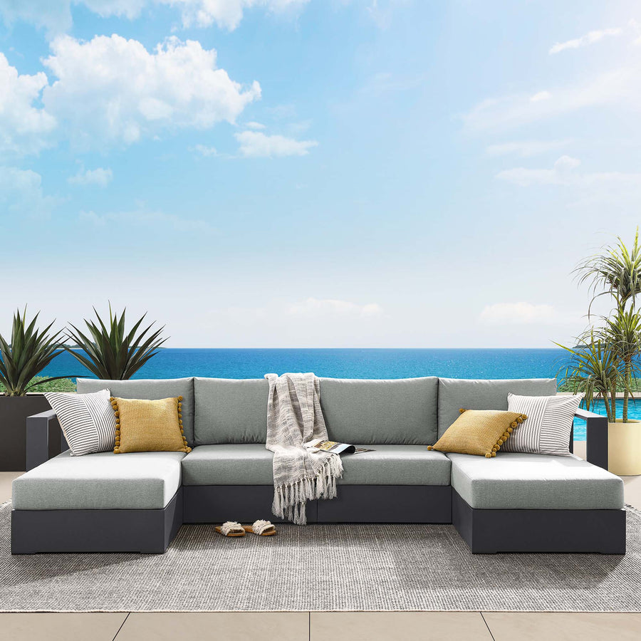 Aspen 4-Piece Outdoor Patio Powder-Coated Aluminum Sectional Sofa Set in Gray Gray