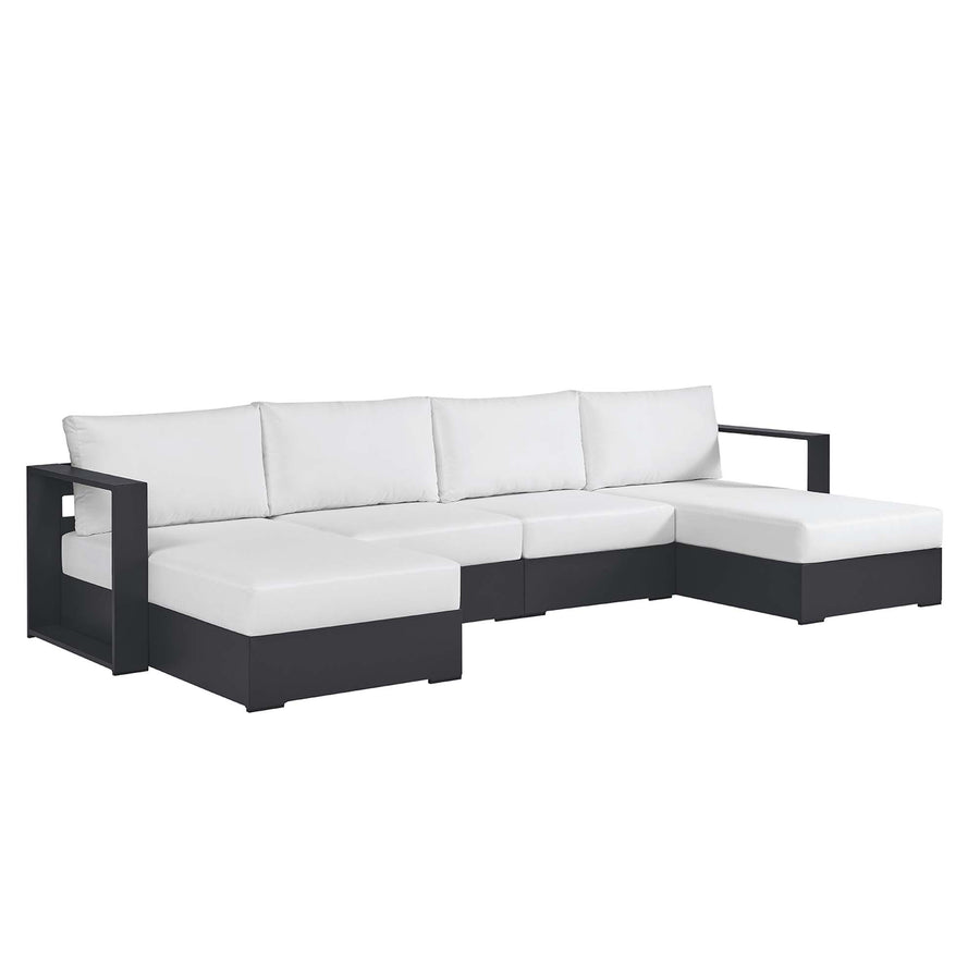 Aspen 4-Piece Outdoor Patio Powder-Coated Aluminum Sectional Sofa Set in Gray White