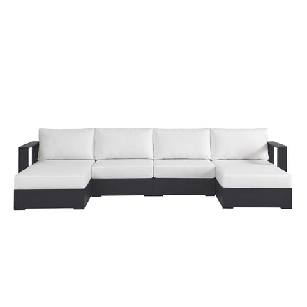 Tahoe 4-Piece Outdoor Patio Powder-Coated Aluminum Sectional Sofa Set in Gray White