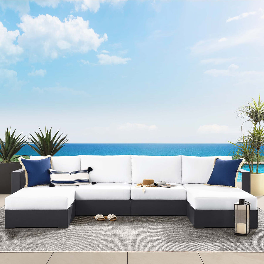 Aspen 4-Piece Outdoor Patio Powder-Coated Aluminum Sectional Sofa Set in Gray White