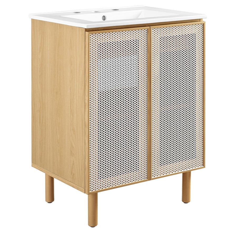 Nash 24" Perforated Metal Bathroom Vanity in White Oak
