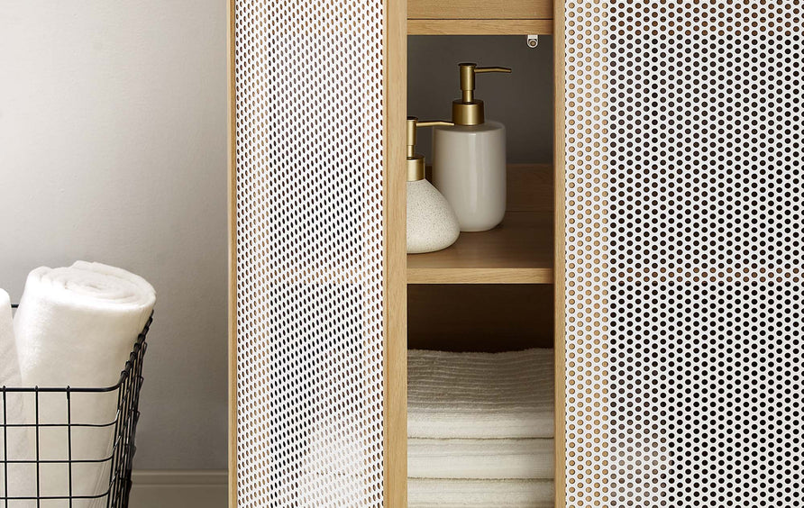 Nash 24" Perforated Metal Bathroom Vanity in White Oak