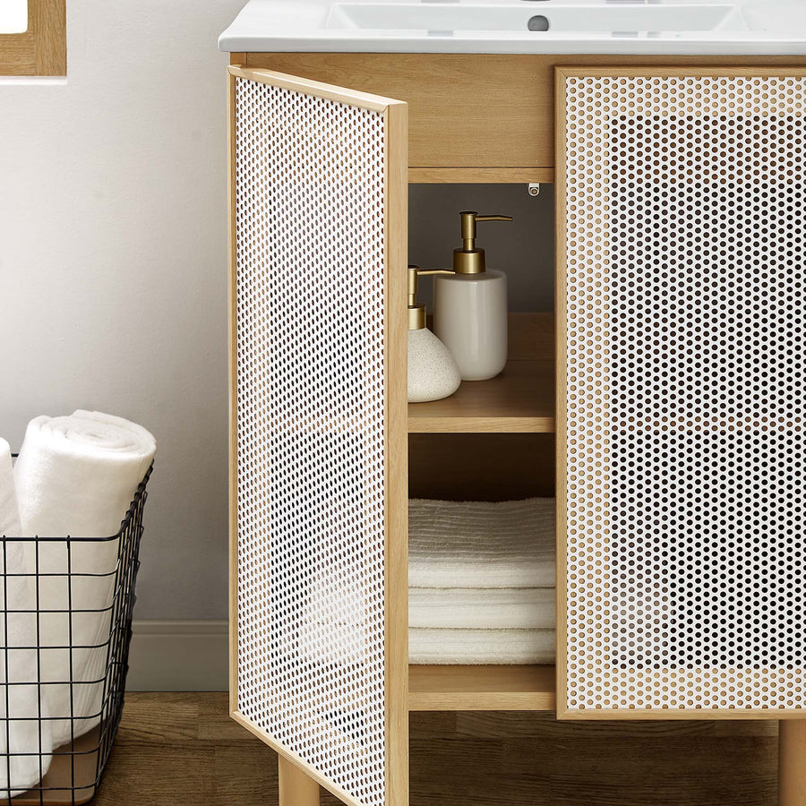 Nash 24" Perforated Metal Bathroom Vanity in White Oak