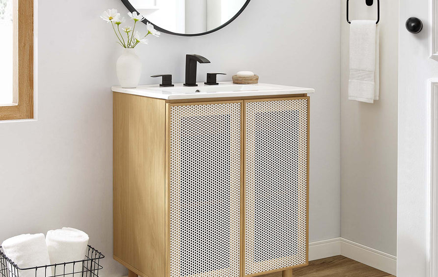 Nash 24" Perforated Metal Bathroom Vanity in White Oak