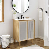 Nash 24" Perforated Metal Bathroom Vanity in White Oak