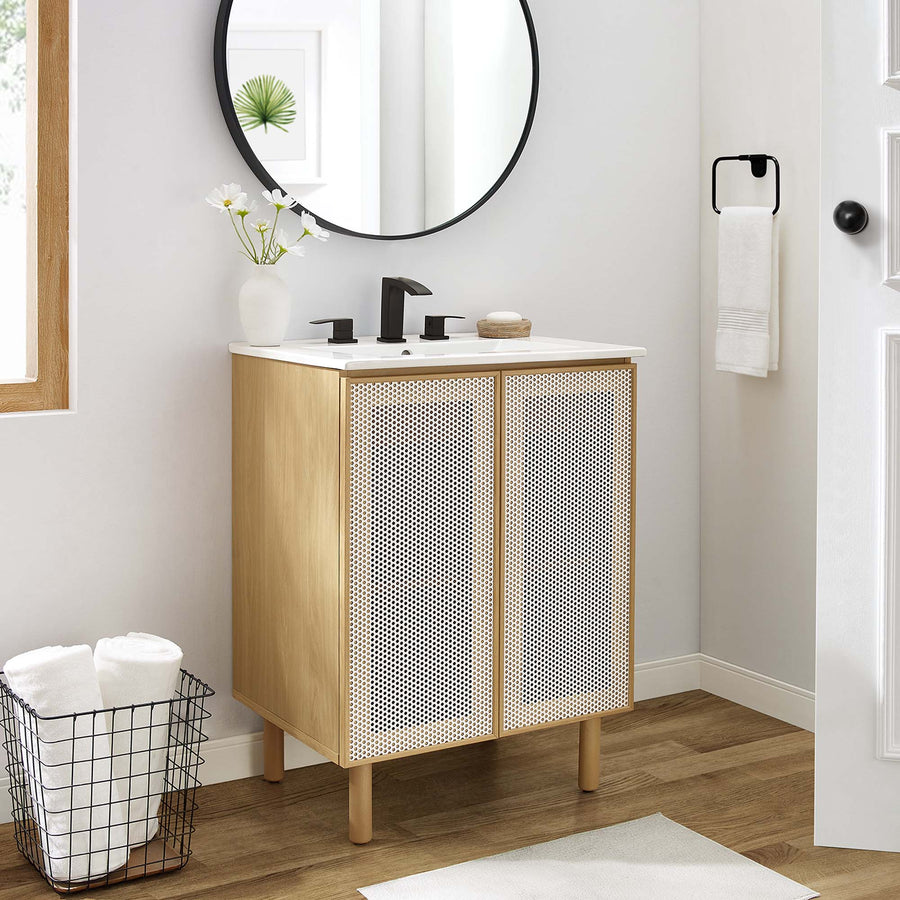 Nash 24" Perforated Metal Bathroom Vanity in White Oak