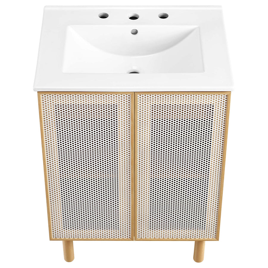 Nash 24" Perforated Metal Bathroom Vanity in White Oak