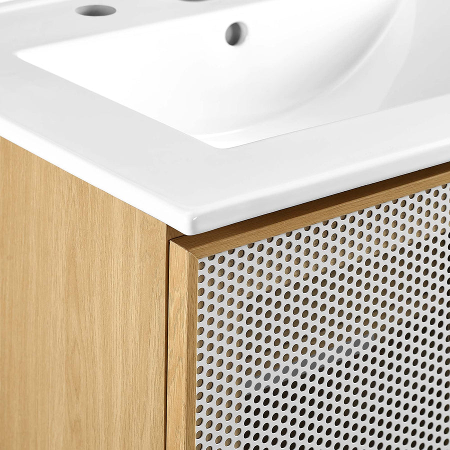 Nash 24" Perforated Metal Bathroom Vanity in White Oak
